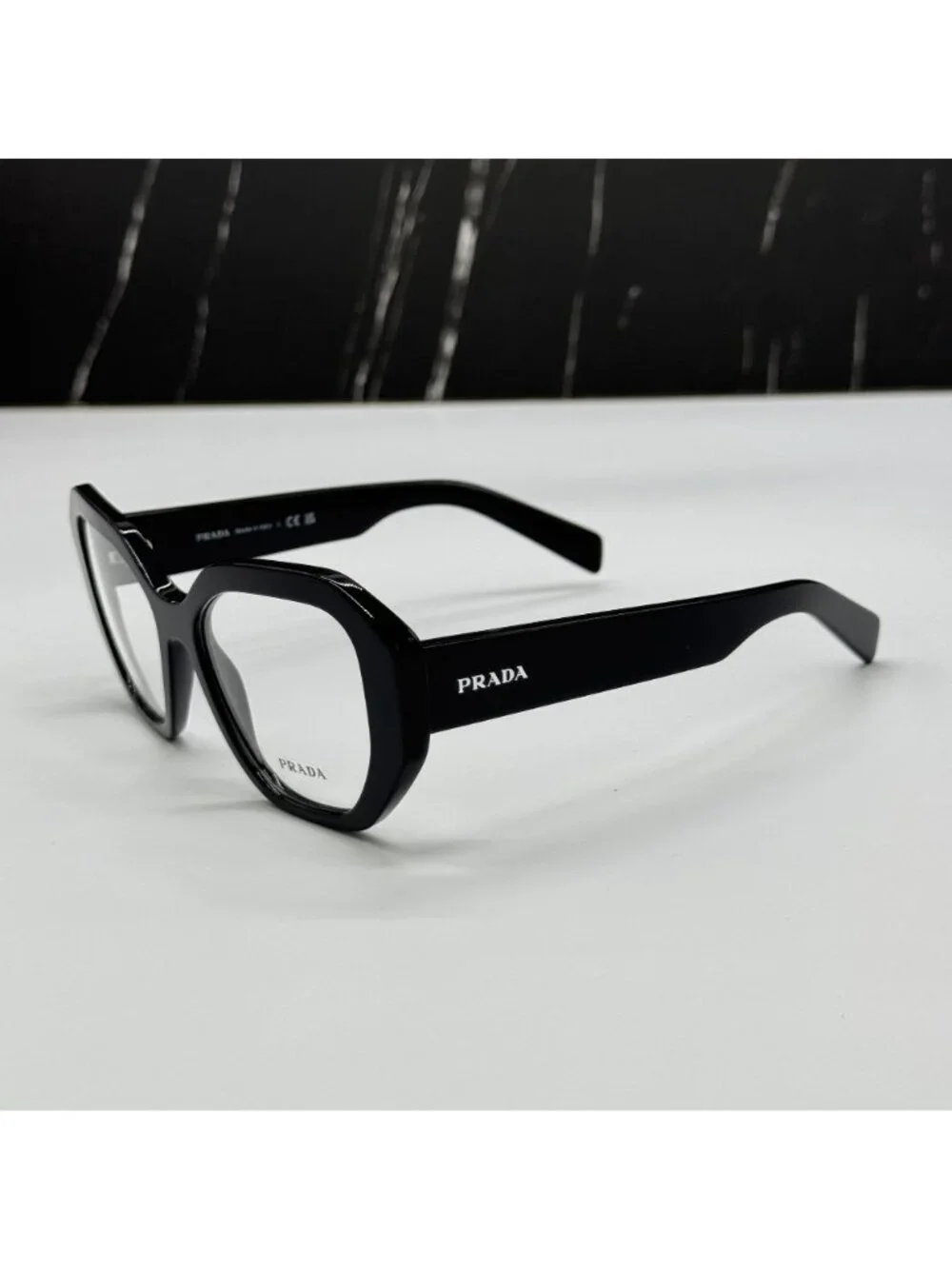 NWT Prada PRA07V 1AB1O1 Women Black Geometric Eyeglasses PR A07V